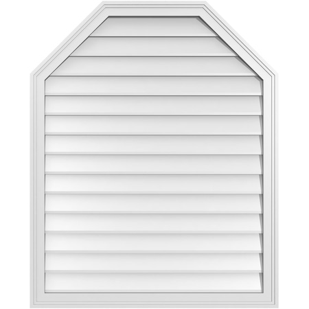 Ekena Millwork Octagonal Top Surface Mount PVC Gable Vent w/ 2"W x 1-1/2"P Brickmould Frame, 34"W x 42"H GVPOT34X4202SN